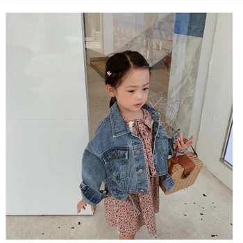 Бебешки момичета Дънкови якета Пролет Есен Едноцветно палто Свободно модерно бебешко яке Къс стил Детско връхно облекло Тоалети 2-8 години