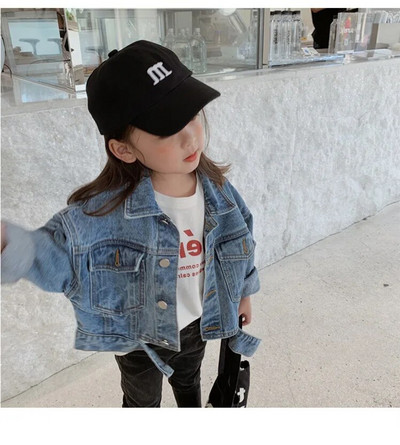 Jachete de blugi pentru fetițe, primăvară toamnă, haină solidă, sacou largi la modă pentru bebeluși, stil scurt, îmbrăcăminte exterioară pentru copii, ținute 2-8 ani