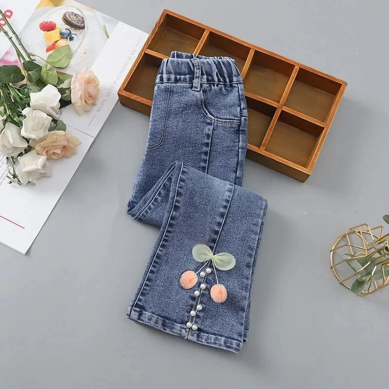 Blugi pentru fete, primăvară și toamnă, la modă, pantaloni pentru copii, 2-12 ani, haine pentru fete, pantaloni evazați