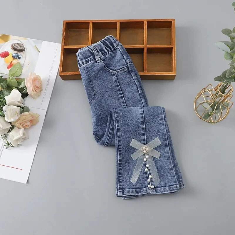 Blugi pentru fete, primăvară și toamnă, la modă, pantaloni pentru copii, 2-12 ani, haine pentru fete, pantaloni evazați