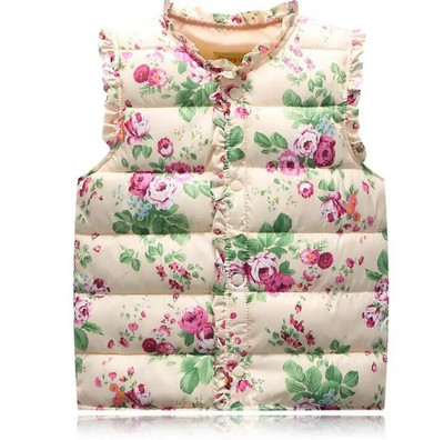 Veste pentru fete Vestă pentru copii din puf din bumbac Vestă caldă Bebeluși Fetițe Vestă florală dulce pentru copii Vestă pentru exterior 2-7 ani Copii