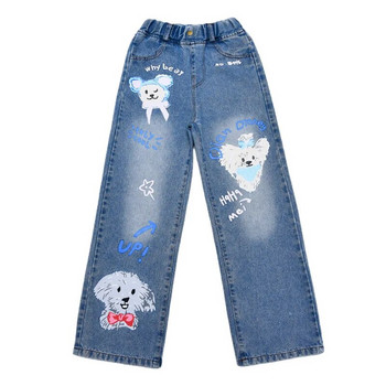 Τζιν για κορίτσια 2024 Νέα μόδα κινουμένων σχεδίων εμπριμέ μακρύ τζιν παντελόνι Έφηβοι Παιδικά χαριτωμένα παντελόνια με φαρδύ πόδι με μοτίβο σκύλου 5 7 9 11 13 14Y