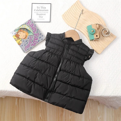 Iarnă pentru bebeluși și fete, uni, calduroasă, din bumbac, fermoar complet, vestă plină cu volană, vestă pentru copii, vestă pentru copii, școală, ținută pentru copii, topuri pentru 1-10 ani
