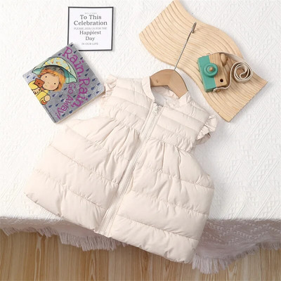 Iarnă pentru bebeluși și fete, uni, calduroasă, din bumbac, fermoar complet, vestă plină cu volană, vestă pentru copii, vestă pentru copii, școală, ținută pentru copii, topuri pentru 1-10 ani