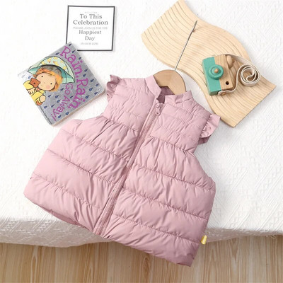 Iarnă pentru bebeluși și fete, uni, calduroasă, din bumbac, fermoar complet, vestă plină cu volană, vestă pentru copii, vestă pentru copii, școală, ținută pentru copii, topuri pentru 1-10 ani