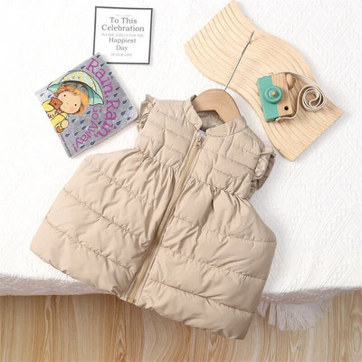 Iarnă pentru bebeluși și fete, uni, calduroasă, din bumbac, fermoar complet, vestă plină cu volană, vestă pentru copii, vestă pentru copii, școală, ținută pentru copii, topuri pentru 1-10 ani