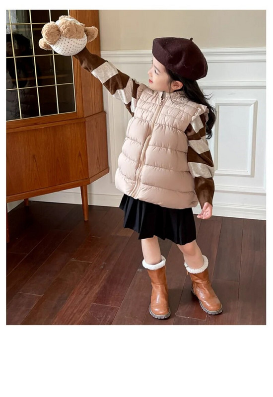 Iarnă pentru bebeluși și fete, uni, calduroasă, din bumbac, fermoar complet, vestă plină cu volană, vestă pentru copii, vestă pentru copii, școală, ținută pentru copii, topuri pentru 1-10 ani