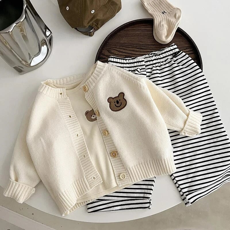 2024 de primăvară nou drăguț urs haine tricotate pentru bebeluși cardigan coreean pulovere cu mânecă lungă sugari fete băieți jachetă caldă