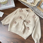 Nova korejska dječja pletena odjeća Kardigan jakna za djevojčice Kaput Proljeće Jesen Dječji dječji pulover s pompom i trešnjom