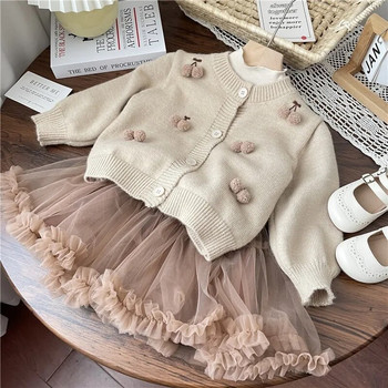 Νέο κορεατικό παιδικό πλεκτό ρούχο για βρεφικά κοριτσάκια ζακέτα παλτό άνοιξη φθινόπωρο Παιδικό μονόχρωμο μωρό πουλόβερ Cherry