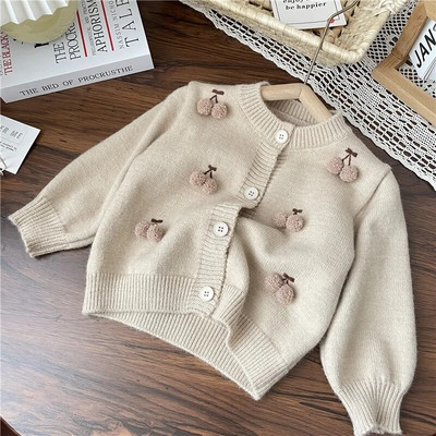 Nova korejska dječja pletena odjeća Kardigan jakna za djevojčice Kaput Proljeće Jesen Dječji dječji pulover s pompom i trešnjom