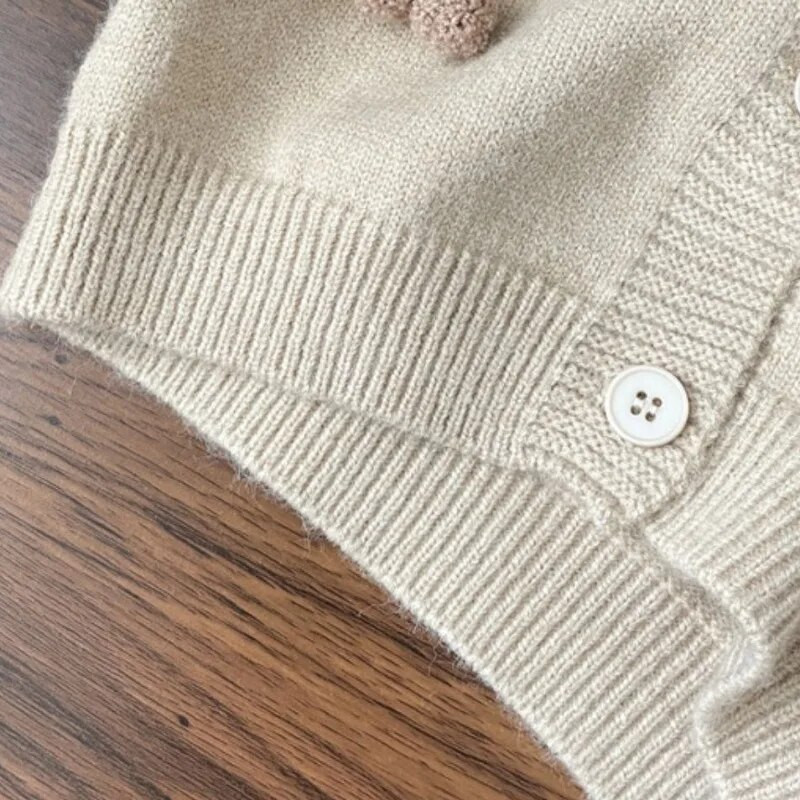 Nova korejska dječja pletena odjeća Kardigan jakna za djevojčice Kaput Proljeće Jesen Dječji dječji pulover s pompom i trešnjom
