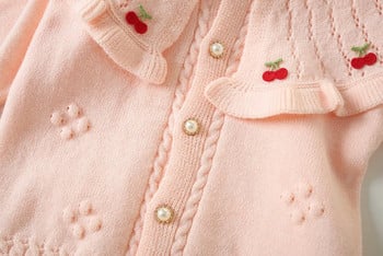 Пролет, деца, момичета, плетена жилетка с ревер, пуловер, бебешки плътен трикотаж, горнища, палто, есенно модно яке за плетене, дрехи за малки деца