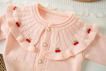 Пролет, деца, момичета, плетена жилетка с ревер, пуловер, бебешки плътен трикотаж, горнища, палто, есенно модно яке за плетене, дрехи за малки деца