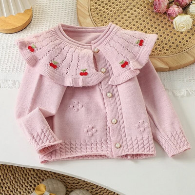 Primăvară Copii Fete Cardigan tricotat cu rever Pulover Bebeluș Tricotaj solide Topuri Manta Toamna Moda Tricotat Jaket Haine pentru copii mici