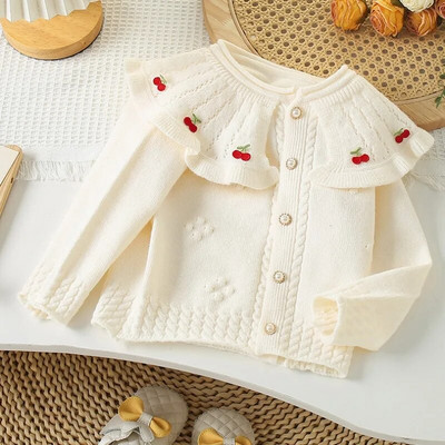 Primăvară Copii Fete Cardigan tricotat cu rever Pulover Bebeluș Tricotaj solide Topuri Manta Toamna Moda Tricotat Jaket Haine pentru copii mici