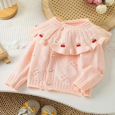 Primăvară Copii Fete Cardigan tricotat cu rever Pulover Bebeluș Tricotaj solide Topuri Manta Toamna Moda Tricotat Jaket Haine pentru copii mici