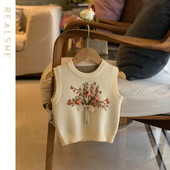 Toamna 2022, noi pentru copii, fără mâneci, vestă tricotată, vestă tricotată pentru fete de flori de modă, pulover pentru fete, cardigan, vestă