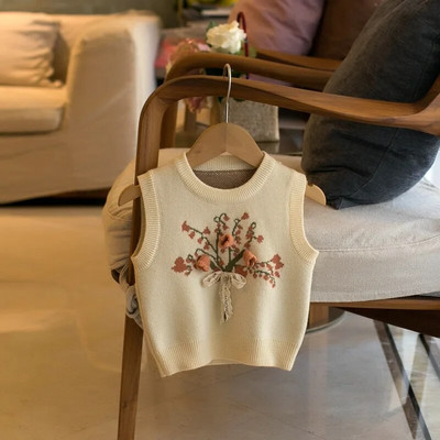 Toamna 2022, noi pentru copii, fără mâneci, vestă tricotată, vestă tricotată pentru fete de flori de modă, pulover pentru fete, cardigan, vestă