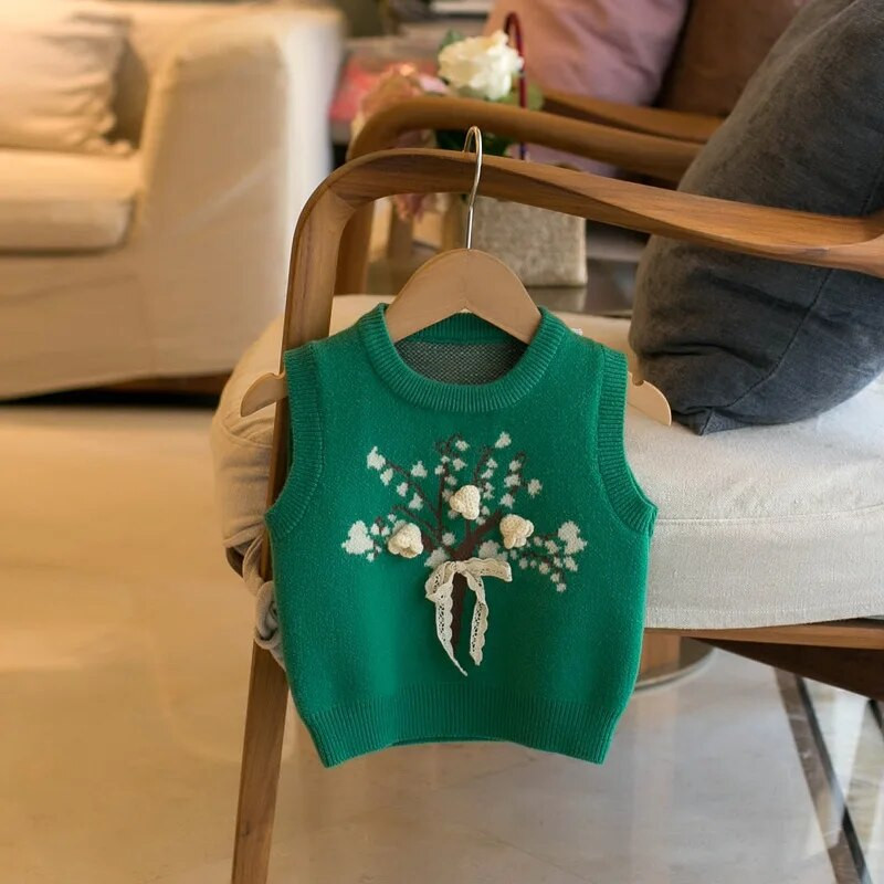 Toamna 2022, noi pentru copii, fără mâneci, vestă tricotată, vestă tricotată pentru fete de flori de modă, pulover pentru fete, cardigan, vestă