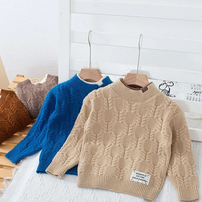 Детски пуловер за момче, момиче, кариран пуловер с О-образно деколте, бебешки зимни горнища, едноцветни пуловери, есенни пуловери за момче, момиче, топъл пуловер 2023 г. Нов