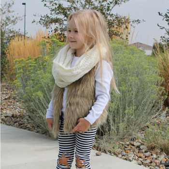 Детска жилетка с пухкава жилетка за момичета Деца Бебе момиче Зимни топли модни дрехи Жилетка от изкуствена кожа Дебело палто Връхни дрехи 1-5 г.
