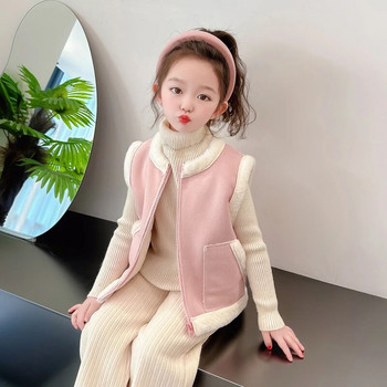 Φθινοπωρινό ζεστό βρεφικό παιδικό γιλέκο κοριτσίστικα βελούδινα αμάνικα πανωφόρια γιλέκα τσέπης Στολές δερμάτινο σουέτ Παιδικό γιλέκο CH83