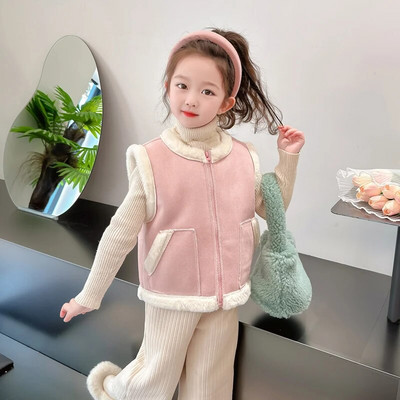 Jesen Topla beba, djeca, djevojke, prsluci, plišani džepovi, gornja odjeća bez rukava, prsluci, odjeća, dječji prsluk od antilop kože CH83