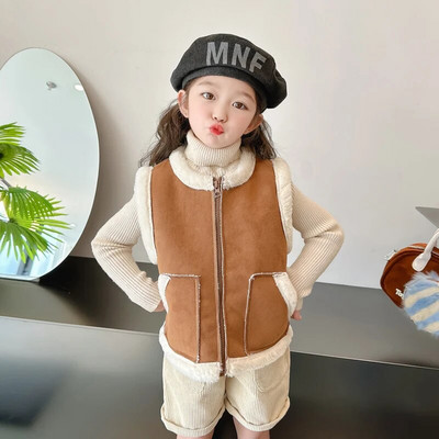 Jesen Topla beba, djeca, djevojke, prsluci, plišani džepovi, gornja odjeća bez rukava, prsluci, odjeća, dječji prsluk od antilop kože CH83