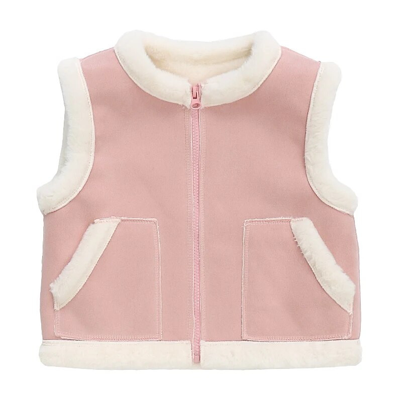 Jesen Topla beba, djeca, djevojke, prsluci, plišani džepovi, gornja odjeća bez rukava, prsluci, odjeća, dječji prsluk od antilop kože CH83