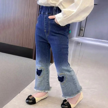 1-12 години Детски дънкови панталони за момичета Пачуърк Bell Jeans Бебешки панталони с ботуши в синьо 3 4 5 6 7 8 9 10 11 12