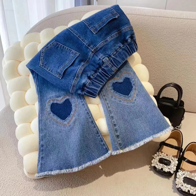 Dječje traper hlače za djevojčice od 1 do 12 godina Patchwork Bell Jeans Hlače s dječjim čizmama u plavoj boji 3 4 5 6 7 8 9 10 11 12