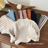 Îmbrăcăminte pentru copii de toamnă pentru copii, băieți, pulover tricotat în dungi, haine de bumbac pentru copii, fete, tricotaje de culoare solidă, pulovere