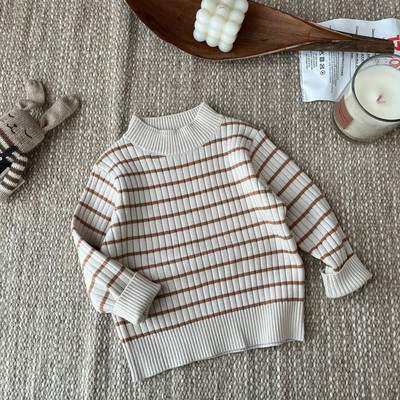 Îmbrăcăminte pentru copii de toamnă pentru copii, băieți, pulover tricotat în dungi, haine de bumbac pentru copii, fete, tricotaje de culoare solidă, pulovere