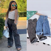 Traperice za djevojčice, dječje jeans hlače s gumbima od 2 do 12 godina, dječje traper hlače širokih nogavica, tinejdžeri, korejska odjeća