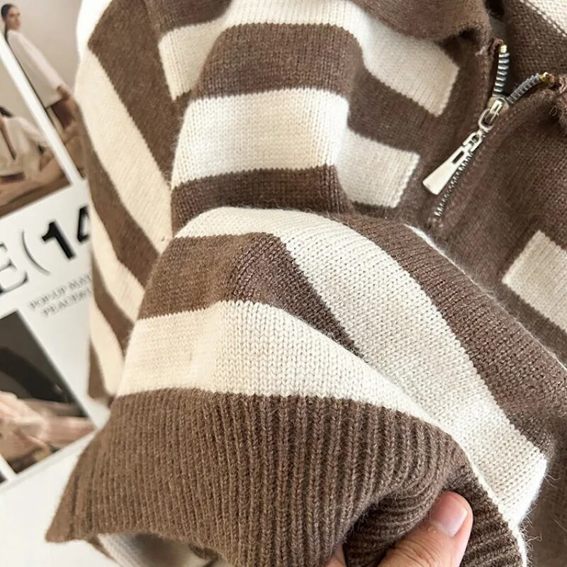 Μόδα φθινοπώρου παιδικό πουλόβερ με ριγέ μισό φερμουάρ γιακάς πέτο πλεκτό πουλόβερ για αγόρια