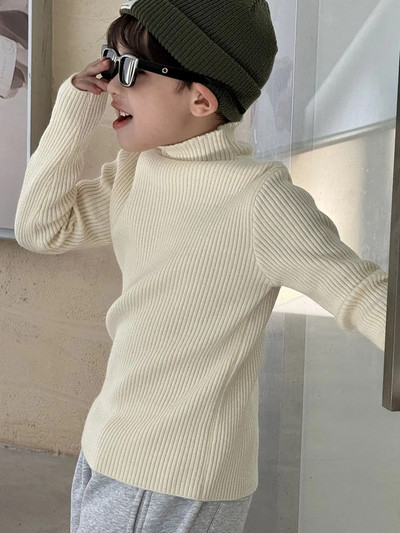 Cămașă de jos pentru copii 23 Noi de iarnă Copii Băieți Stil coreean Copii Culoare uni Cămașă de jos pe jumătate cu gât tricotat