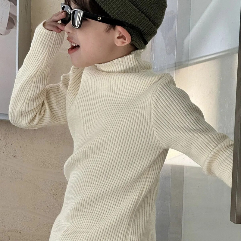 Cămașă de jos pentru copii 23 Noi de iarnă Copii Băieți Stil coreean Copii Culoare uni Cămașă de jos pe jumătate cu gât tricotat