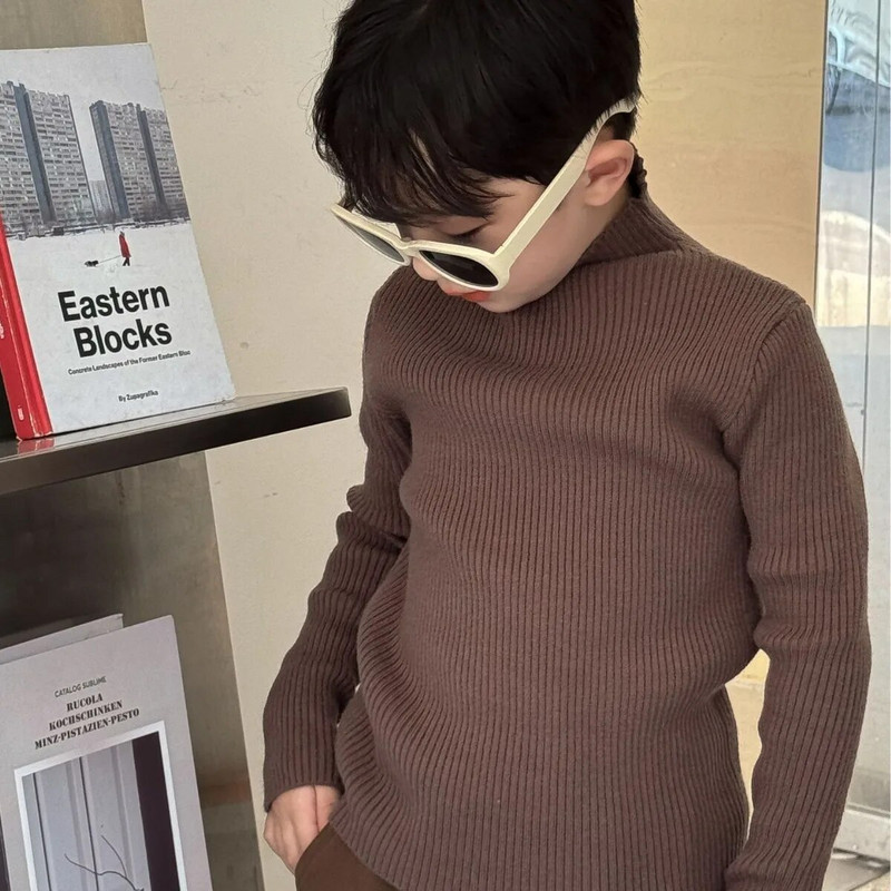 Cămașă de jos pentru copii 23 Noi de iarnă Copii Băieți Stil coreean Copii Culoare uni Cămașă de jos pe jumătate cu gât tricotat