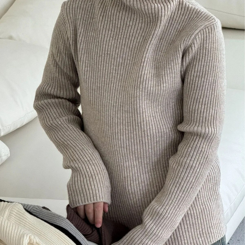 Cămașă de jos pentru copii 23 Noi de iarnă Copii Băieți Stil coreean Copii Culoare uni Cămașă de jos pe jumătate cu gât tricotat