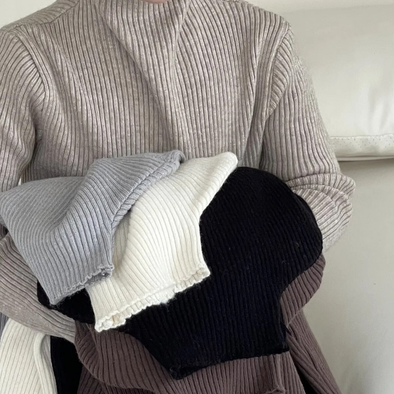 Cămașă de jos pentru copii 23 Noi de iarnă Copii Băieți Stil coreean Copii Culoare uni Cămașă de jos pe jumătate cu gât tricotat