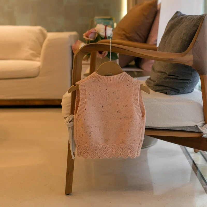 2024 de primăvară noi fete vestă colorată cu pompon cardigan drăguț cu nasturi Bebeluși copii îmbrăcăminte modă dantelă fund ținută tricotaje maiuri