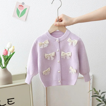 Момичета, прекрасен пуловер с пеперуди, нов пролетен детски бебешки плътни дрехи Модни дрехи Ежедневни тоалети Плетено яке за момичета HY01141