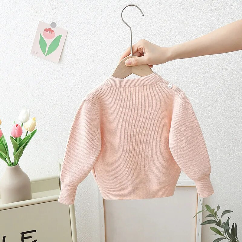 Lányoknak szép, pillangós csomós pulóver Új tavaszi gyerekek baba tömör ruházat divatos ruhák alkalmi ruhák kötött lány dzseki HY01141