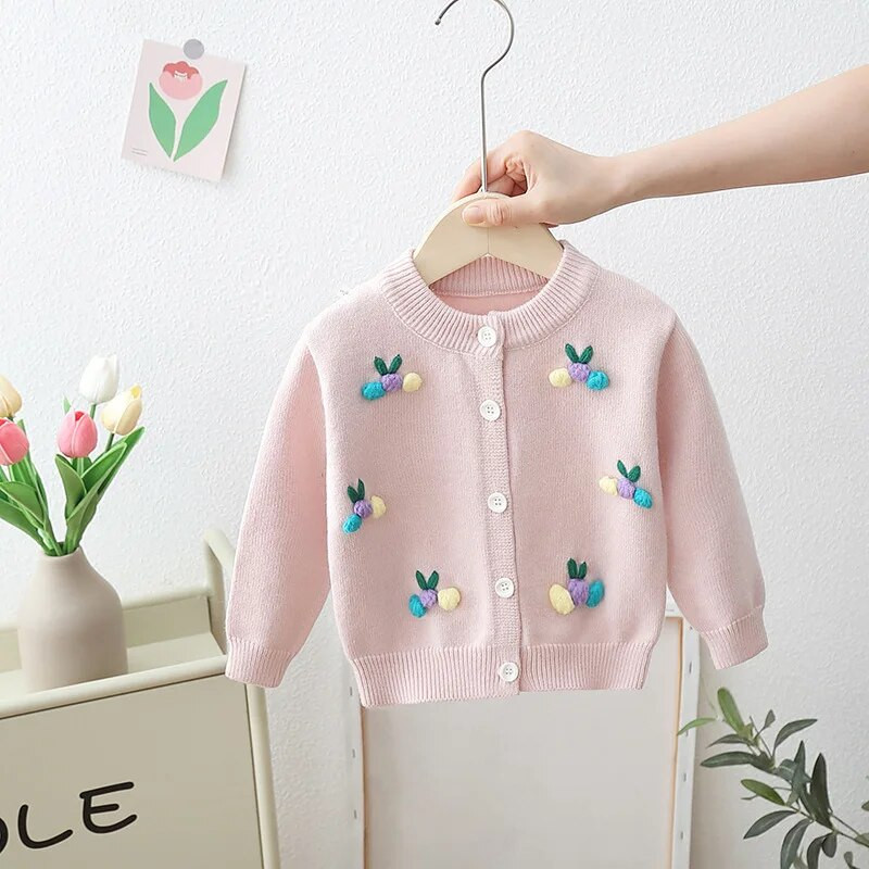 Pulover za djevojčice Hairball 2024, novi kardigan za djevojčice, dječje dječje jakne za proljeće i jesen, okrugli izrez, dječji pleteni gornji kaputi HY01131