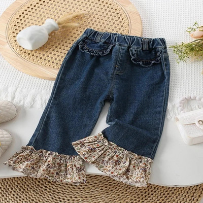 Mala djeca, djevojčice, hlače od mekanog trapera, dječje zvonaste traperice, dječje široke ležerne široke hlače za 1-8 godina