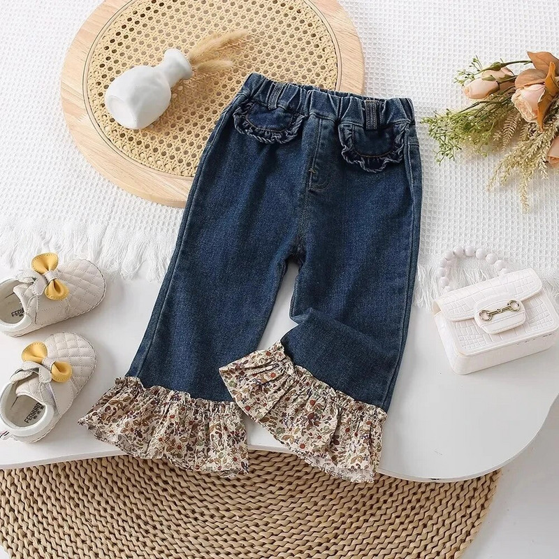 Mala djeca, djevojčice, hlače od mekanog trapera, dječje zvonaste traperice, dječje široke ležerne široke hlače za 1-8 godina