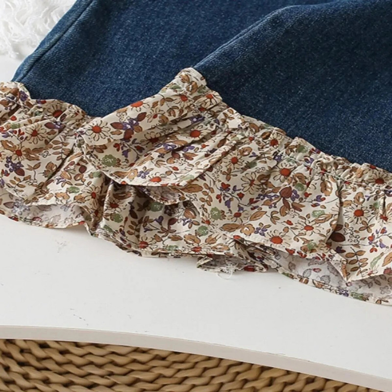 Mala djeca, djevojčice, hlače od mekanog trapera, dječje zvonaste traperice, dječje široke ležerne široke hlače za 1-8 godina