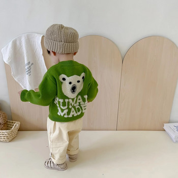 0-3T Бебешки пуловер с принт на мечка Новородено дете, момче, момиче, зимни дрехи, плетен пуловер, горна част, сладко, сладко трикотажно облекло