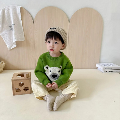 0-3T meškučiuko raštas kūdikio megztinis naujagimiui kūdikiui berniukui mergaitei žieminiai rūbai megzti megztiniai viršus mielas saldus trikotažo apranga